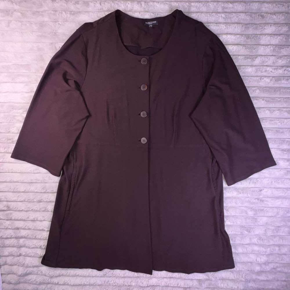 Eileen Fisher Cardigan Womens 1X Button Front Brown Slinky Liquid Knit Lagenlook - Picture 5 of 14